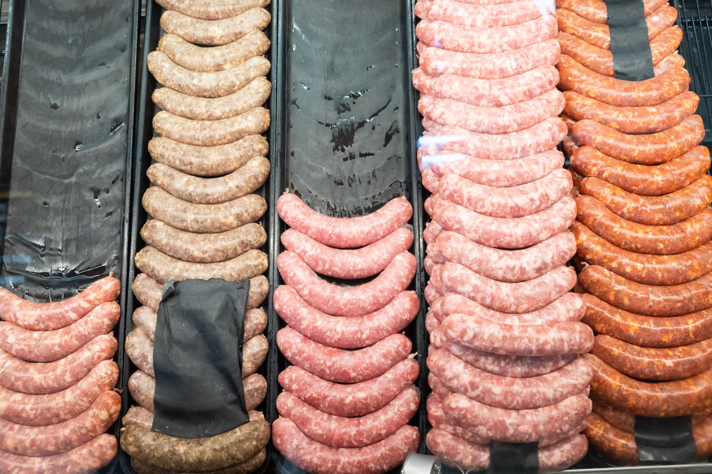 Jimmy P’s makes its own smoked andouille, bratwurst, blood sausage, lamb merguez and more.